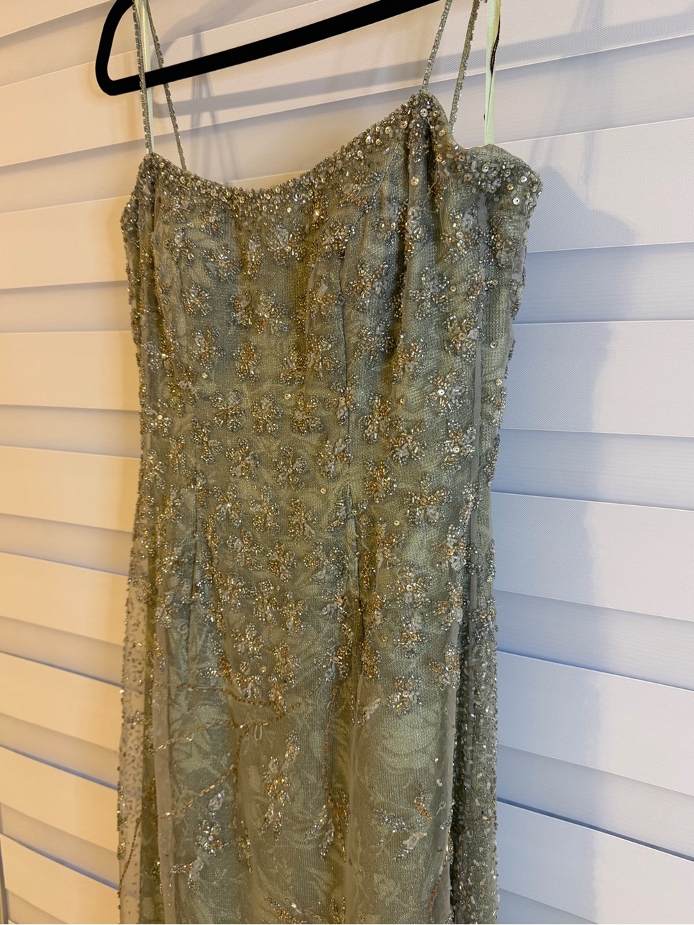 Beaded Olive Green Couture Evening Dress